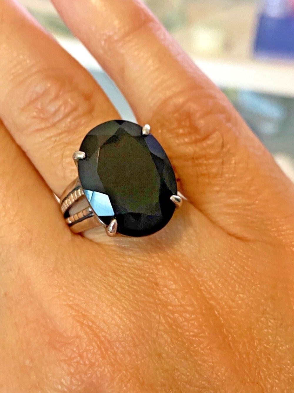 9.25 Sterling Silver Grace & Heart Ring SIZE 9 - Black Onyx